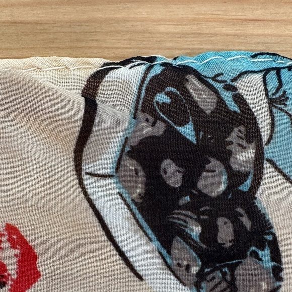 Cute Printed Scarf | Semi-Sheer Lipstick, Roses, Hearts Motif on Soft Neutral - Picture 7 of 7